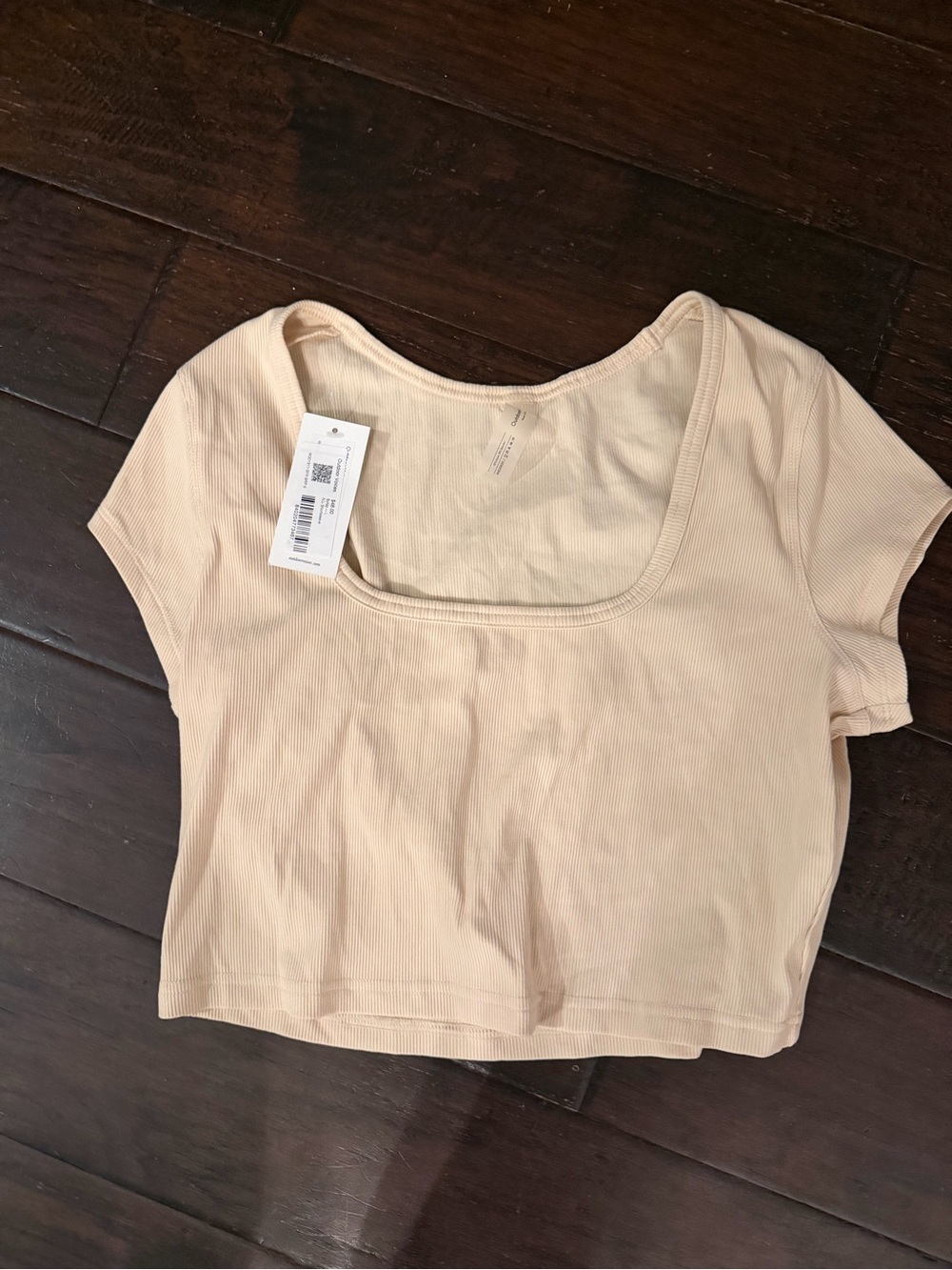 Outdoor Voices SuperForm Rib Short Sleeve Crop Top Burlap Beige L NWT
